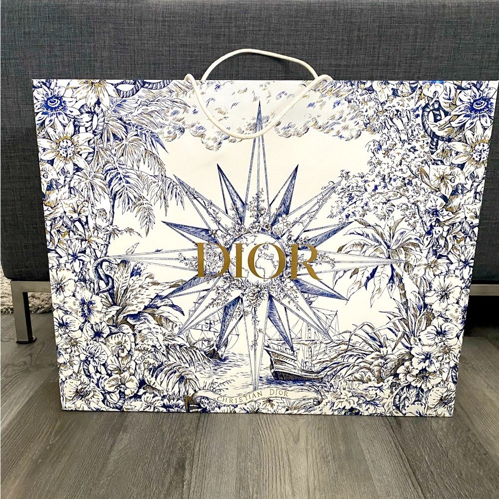 Dior LARGE White Blue Gold Holiday Christmas Shopping
Bag Gift Bag